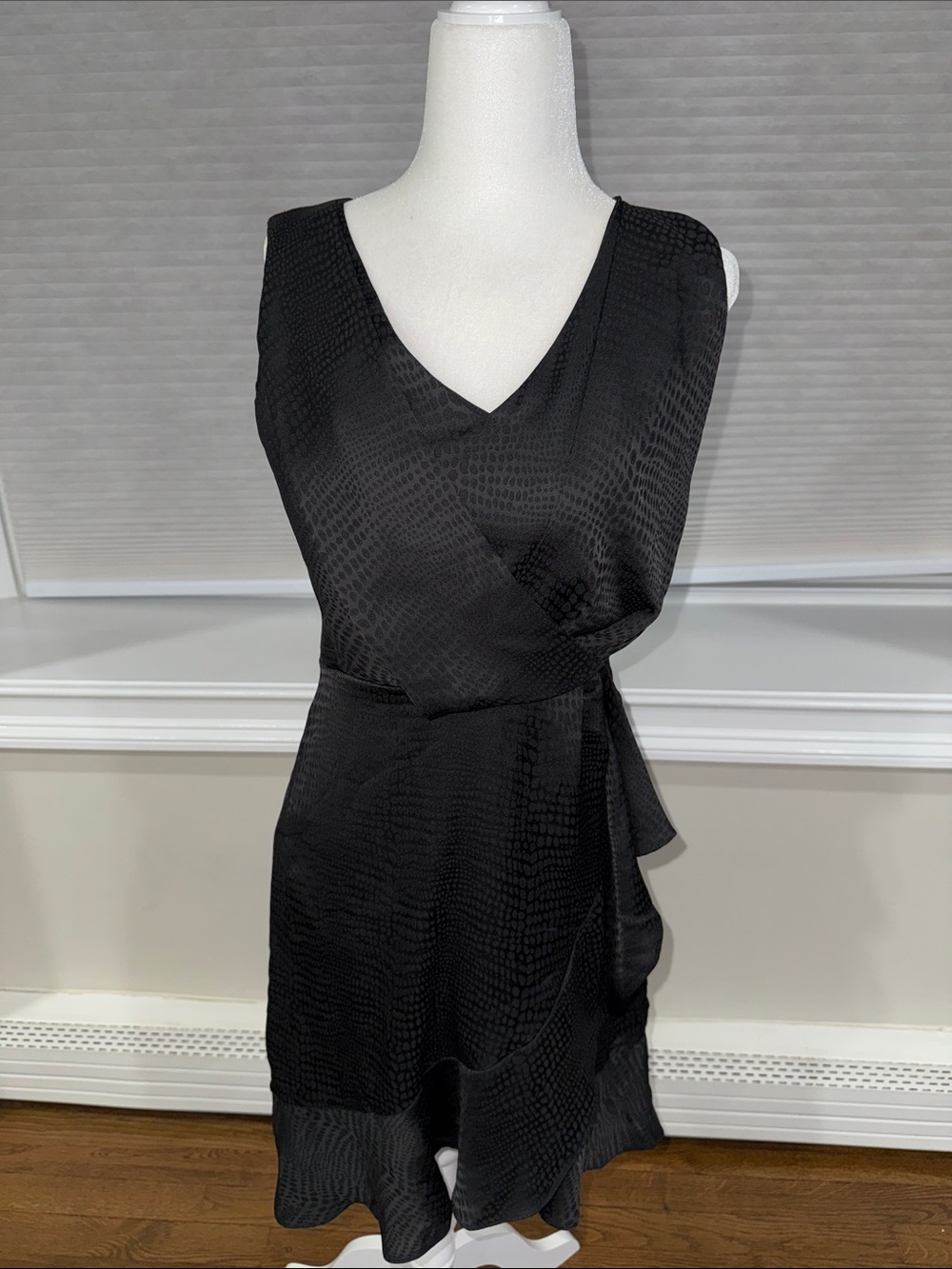 Nine West Black Sleeveless Faux-Wrap Mini Dress